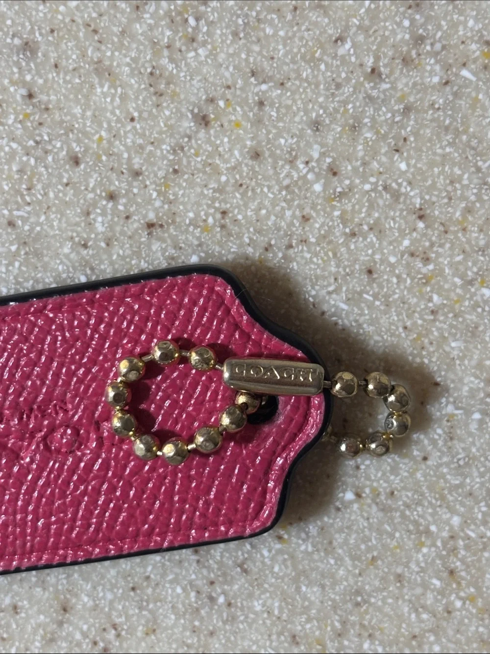 Coach Pink Leather Bag Hangtag with Gold Ball Chain